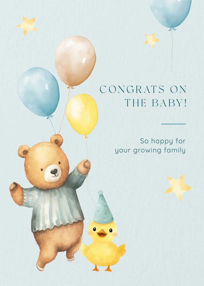 Congrats on the baby card template, watercolor design