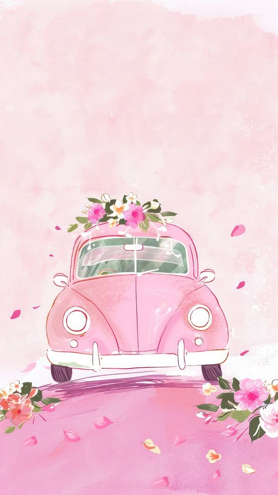 Pink wedding car flower transportation automobile.