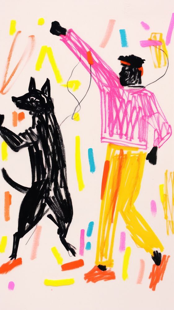 Dog enjoy dancing illustrated painting drawing.