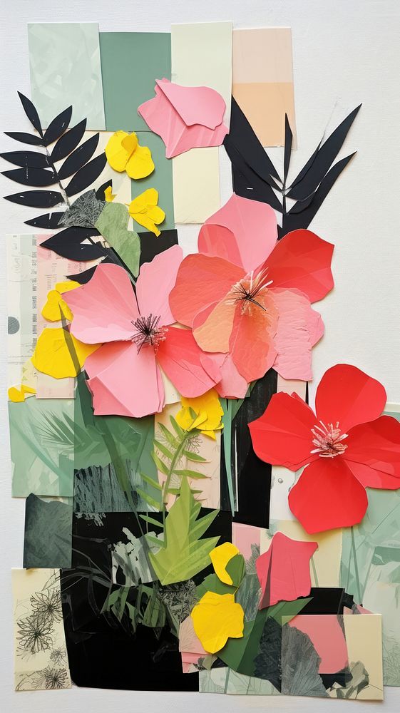 Flowerland collage art painting.