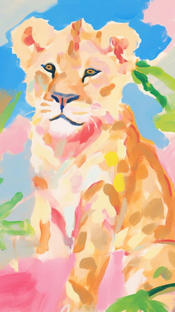 Cute lion painting art wildlife.