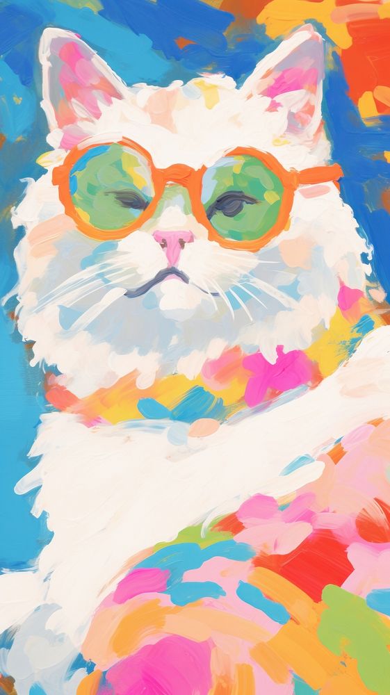 Cat wearing sunglasses painting art person.