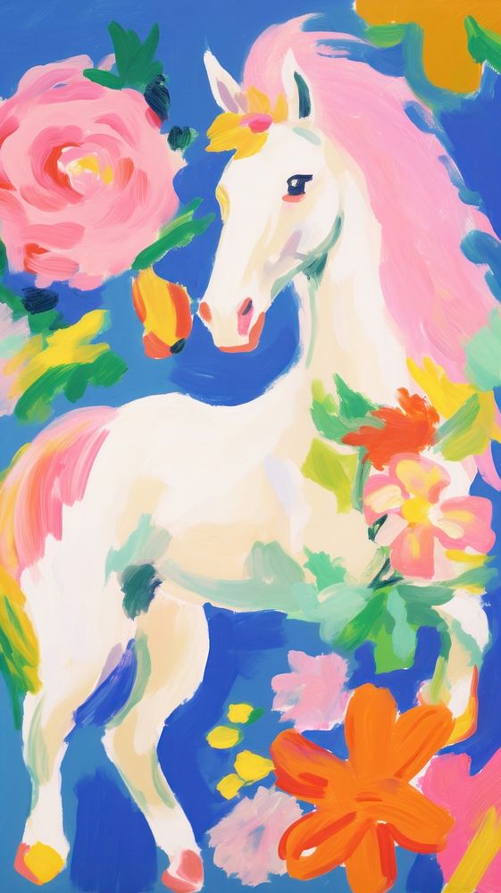Unicorn with flowers painting art blossom.