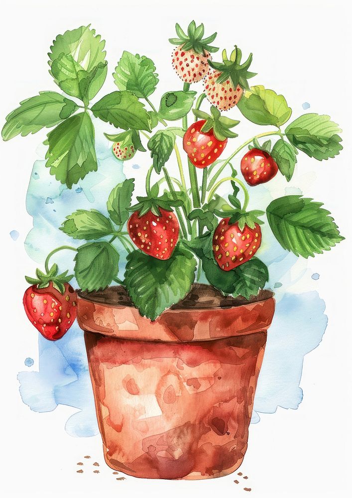 Strawberry plant in the pot produce fruit food.