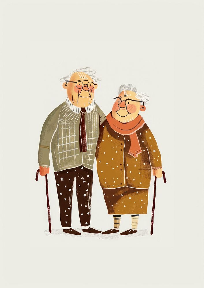 Elderly couple winter illustration