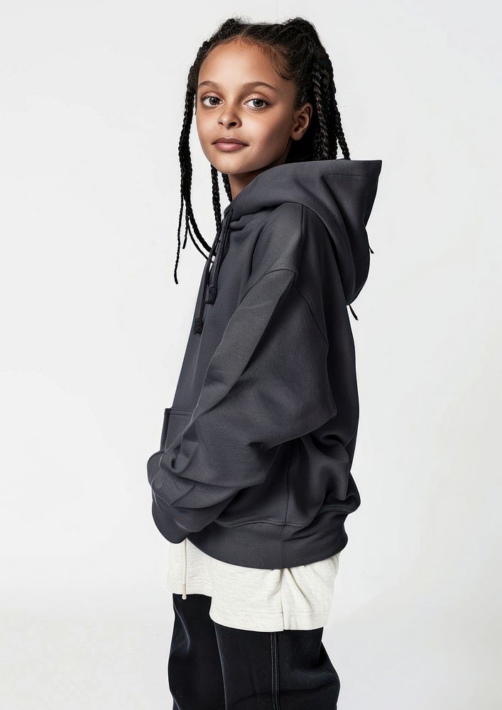 Stylish child wearing dark hoodie