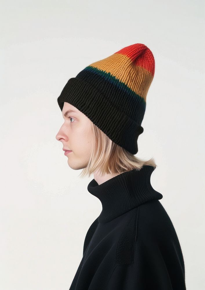 Colorful knit hat fashion portrait Free Photo rawpixel