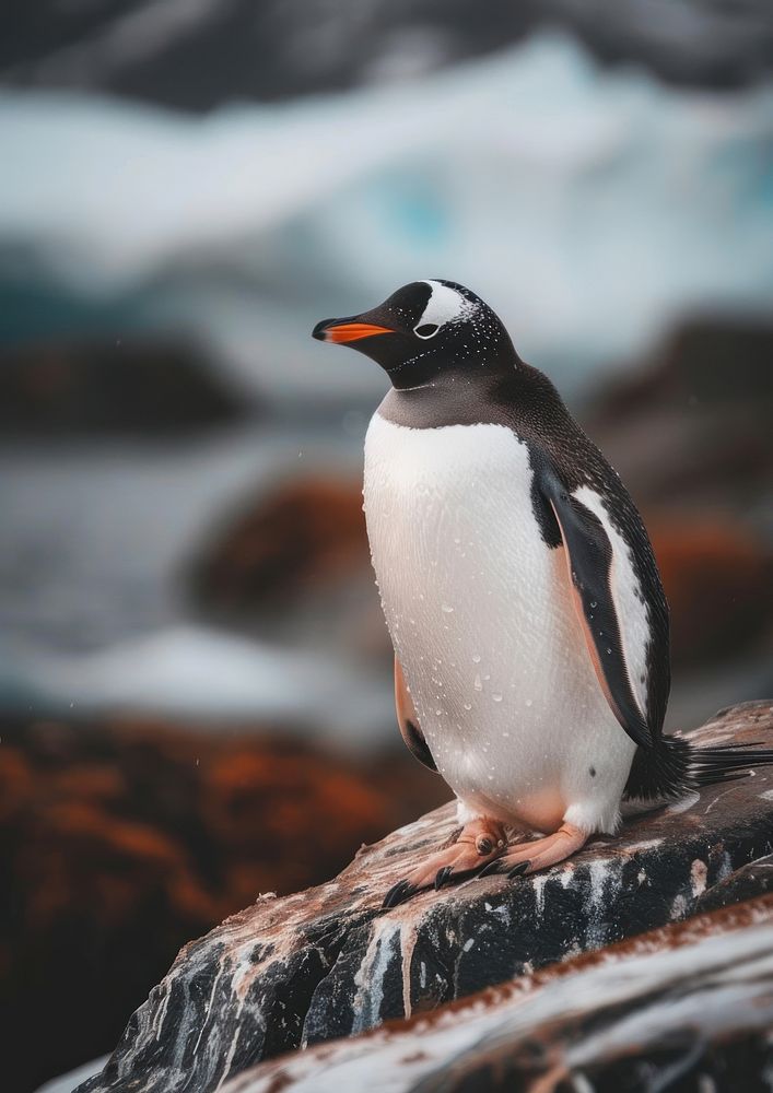 Gentoo penguin in icy habitat