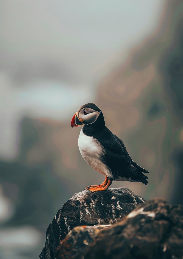 Puffin perched on rocky cliff