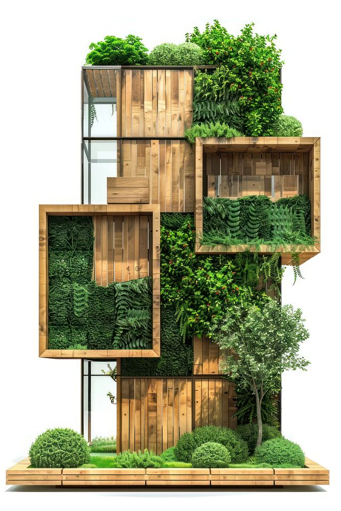 Modern contemporary office building wood architecture vegetation.