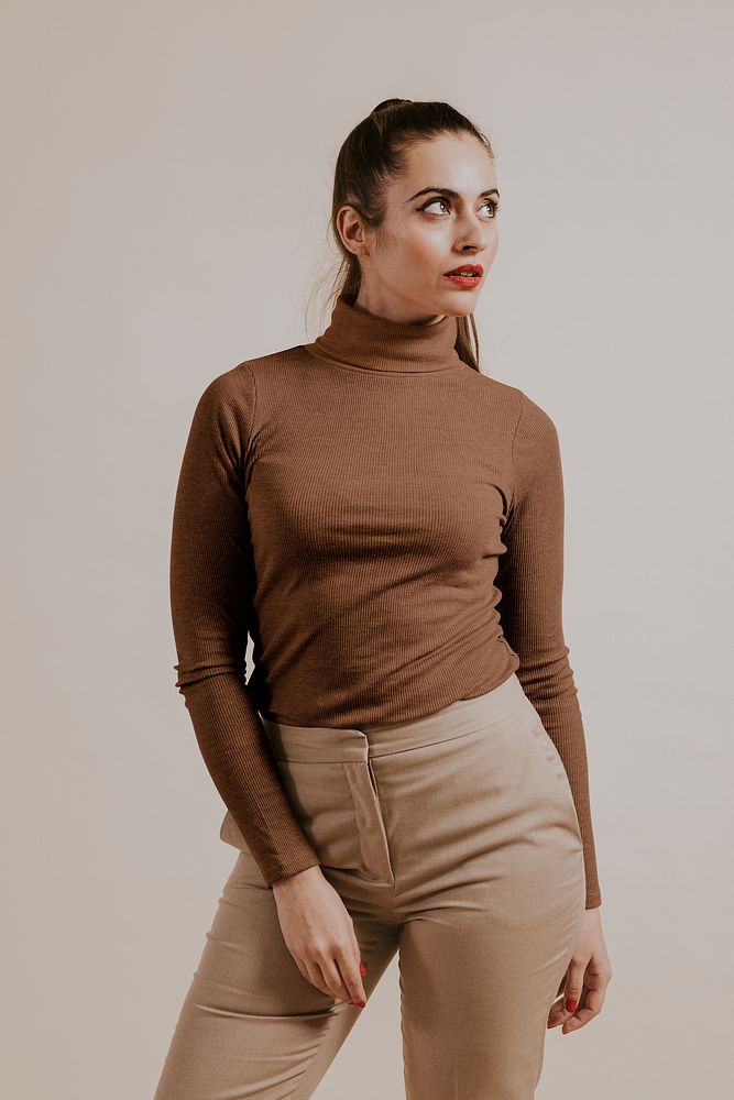 Turtleneck shirt mockup, women’s fashion psd