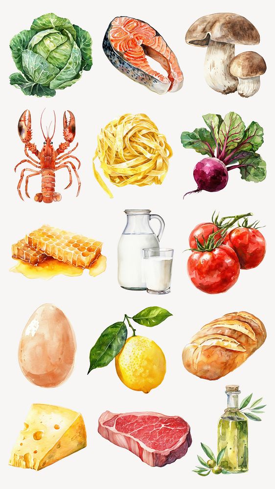 watercolor food ingredient element set