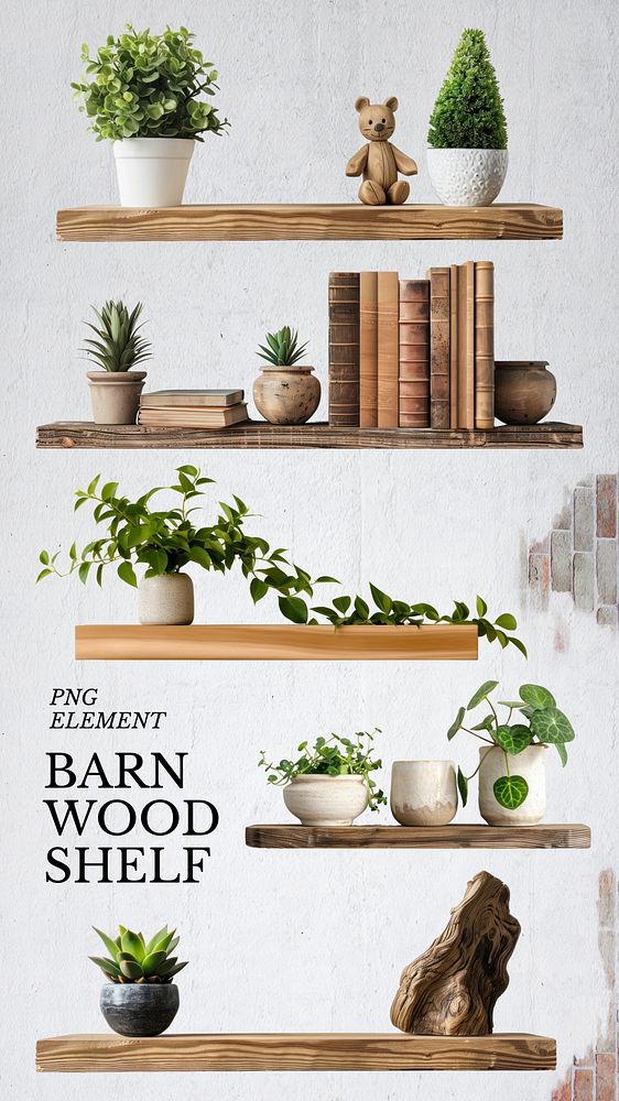 barn wood shelf design element set