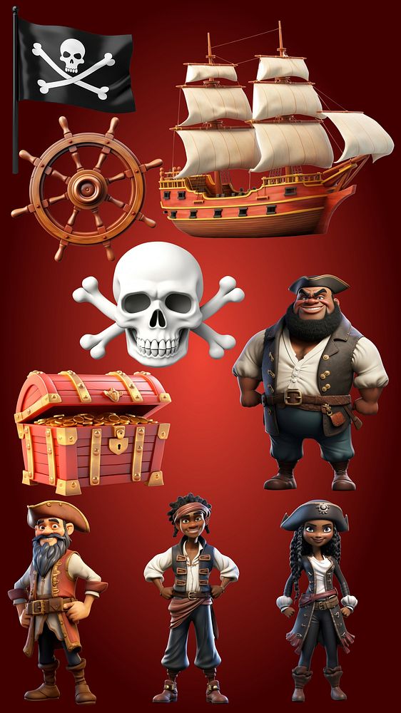 3D pirate design element set