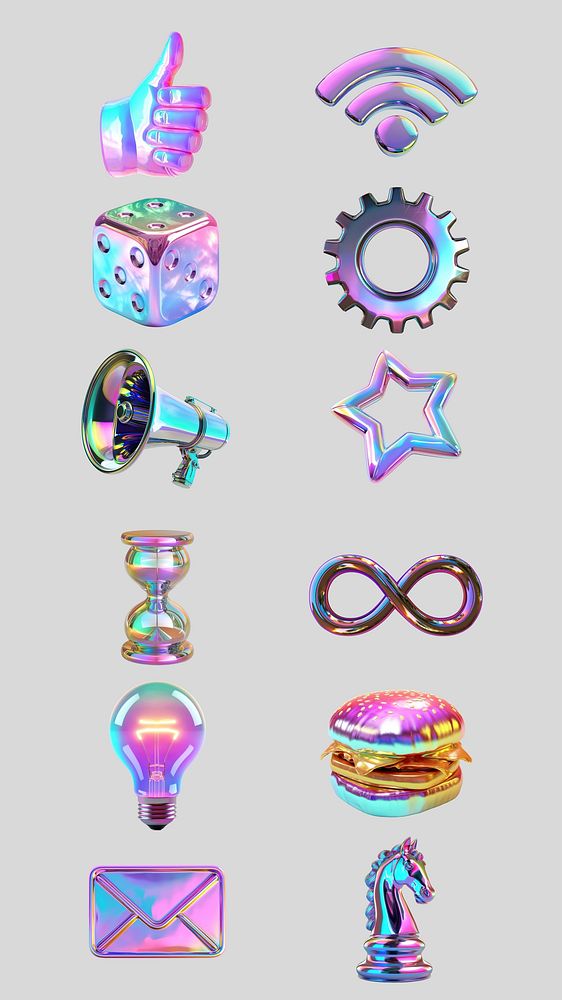 3D iridescent icon design element set