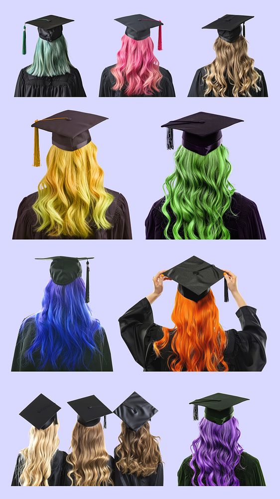 Coloured hair graduate female student element set