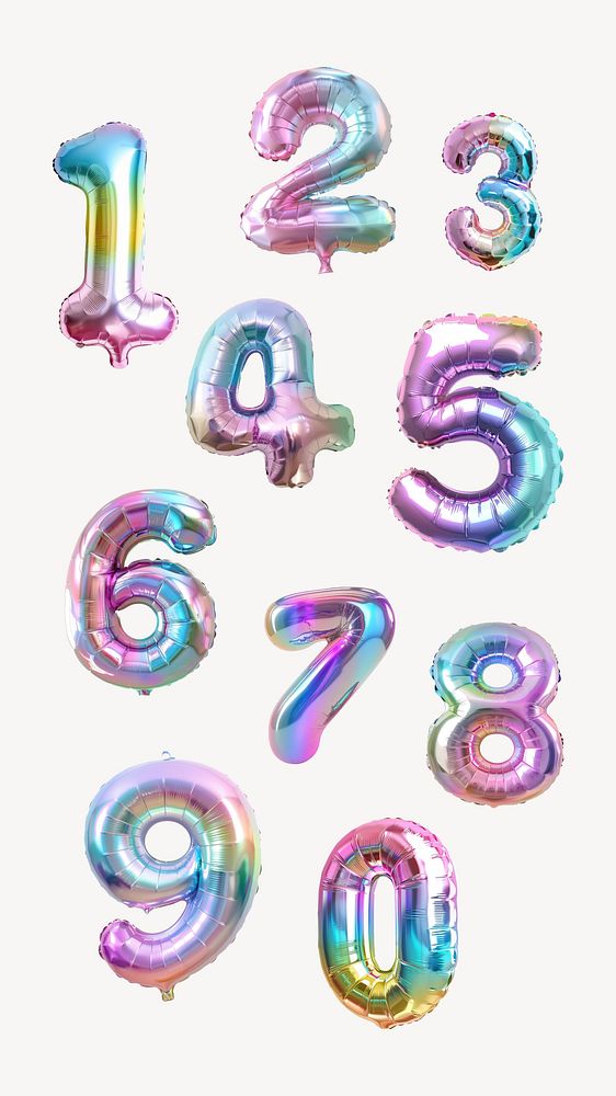 Iridescent number balloon design element set