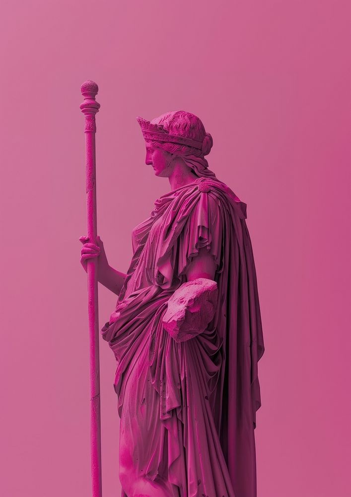 Pink statue with staff