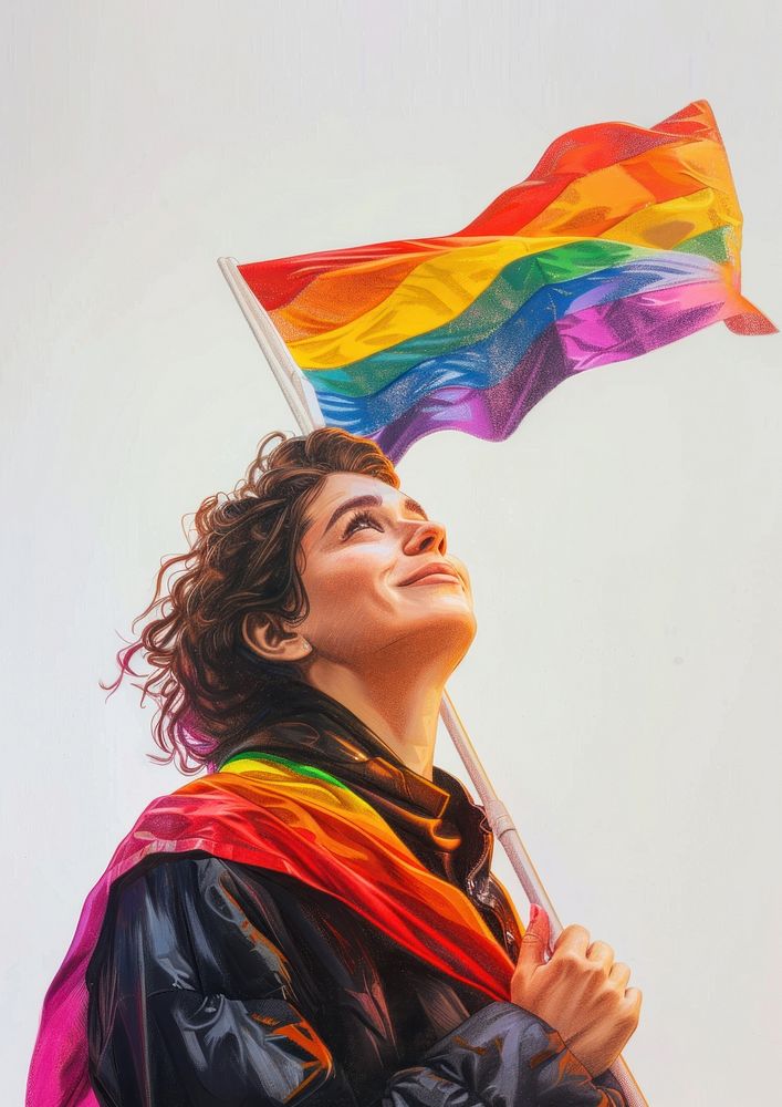 Gay proudly standing flag female person.