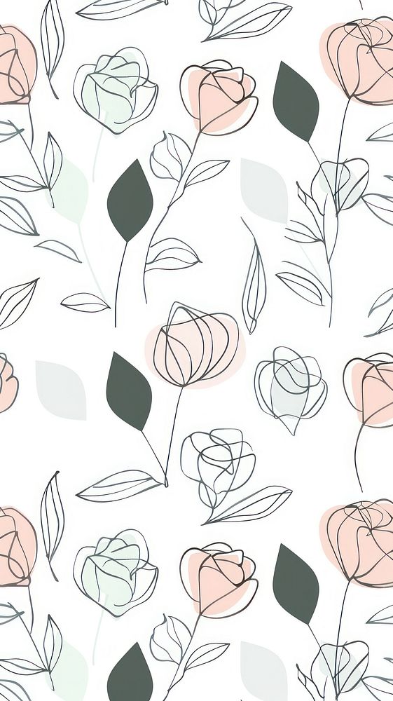 Elegant floral line art wallpaper