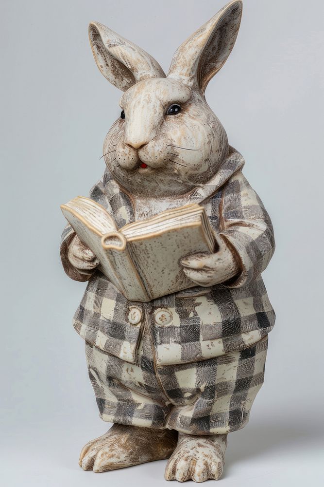 Rustic rabbit reading book