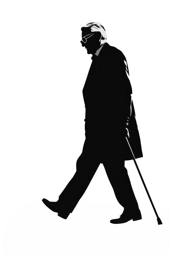 Modern business old man walking silhouette people accessories.