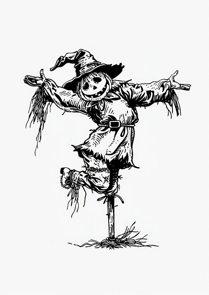 Vintage scarecrow ink drawing