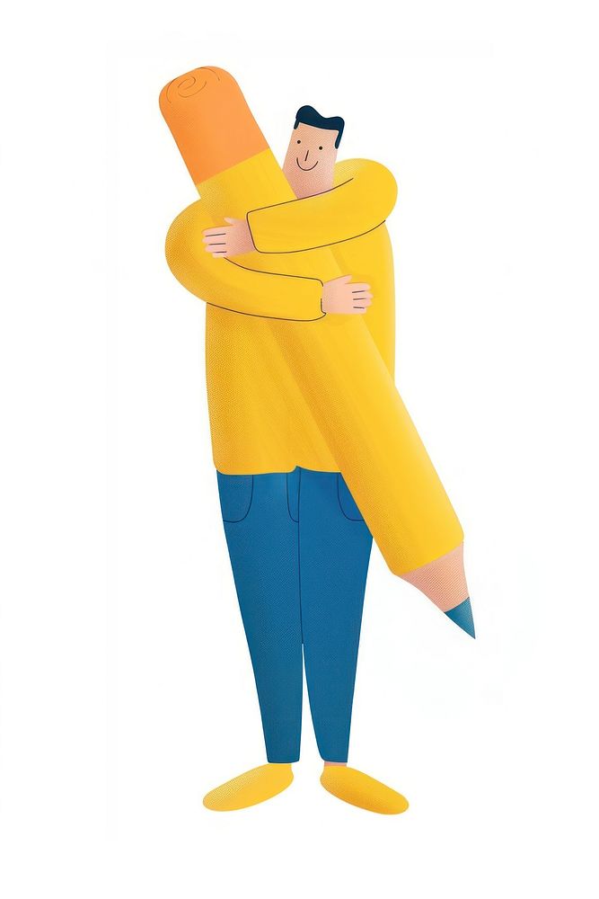 Person hugging giant pencil illustration