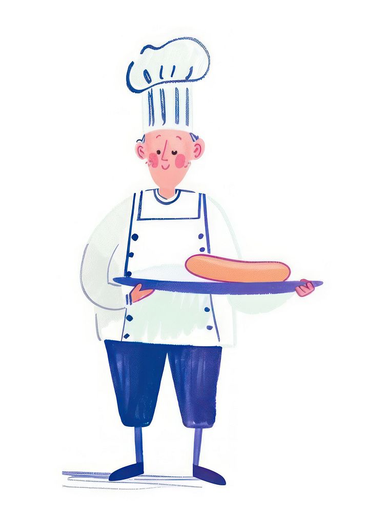 Chef holding fresh baguette illustration