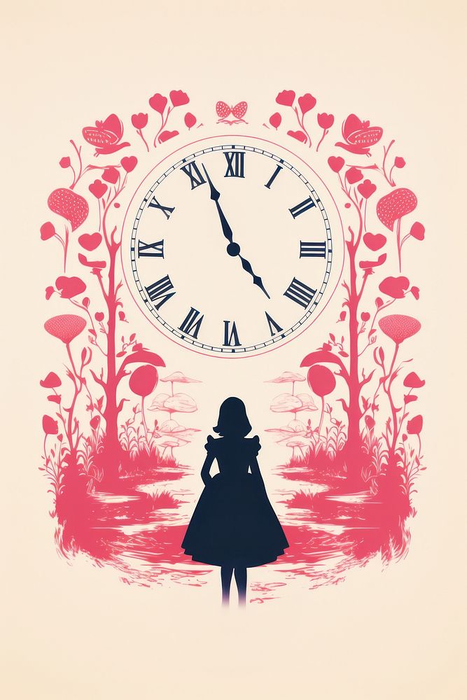 Whimsical clock, girl silhouette, fantasy