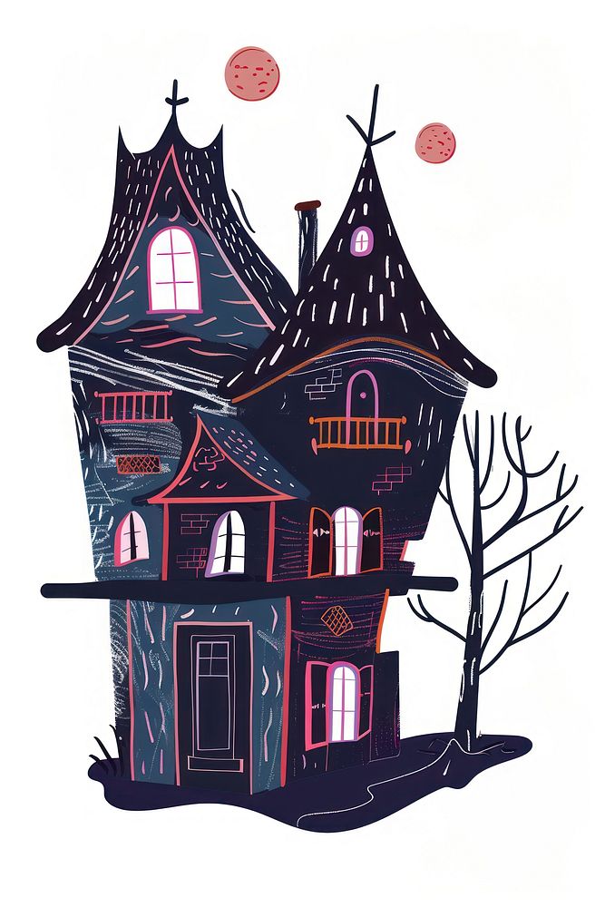 Whimsical haunted house illustration