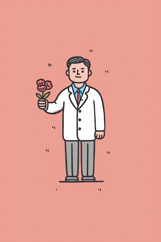 Doctor holding flowers illustration