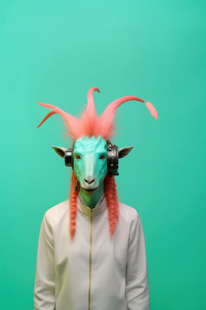 Surreal goat mask with headphones