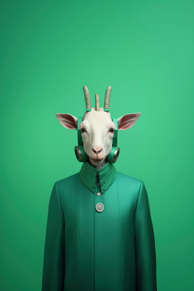 Goat in futuristic green attire