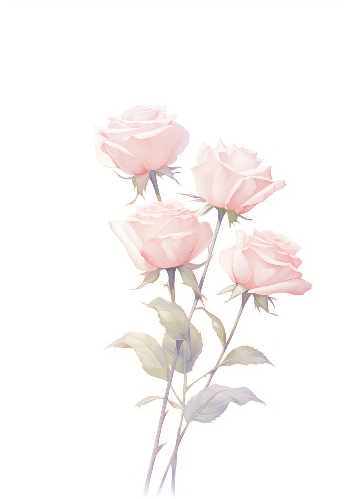 Delicate pink roses watercolor illustration