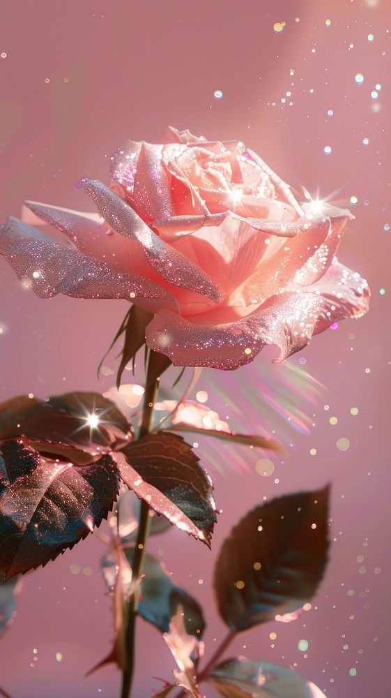 Sparkling pink rose with glitter