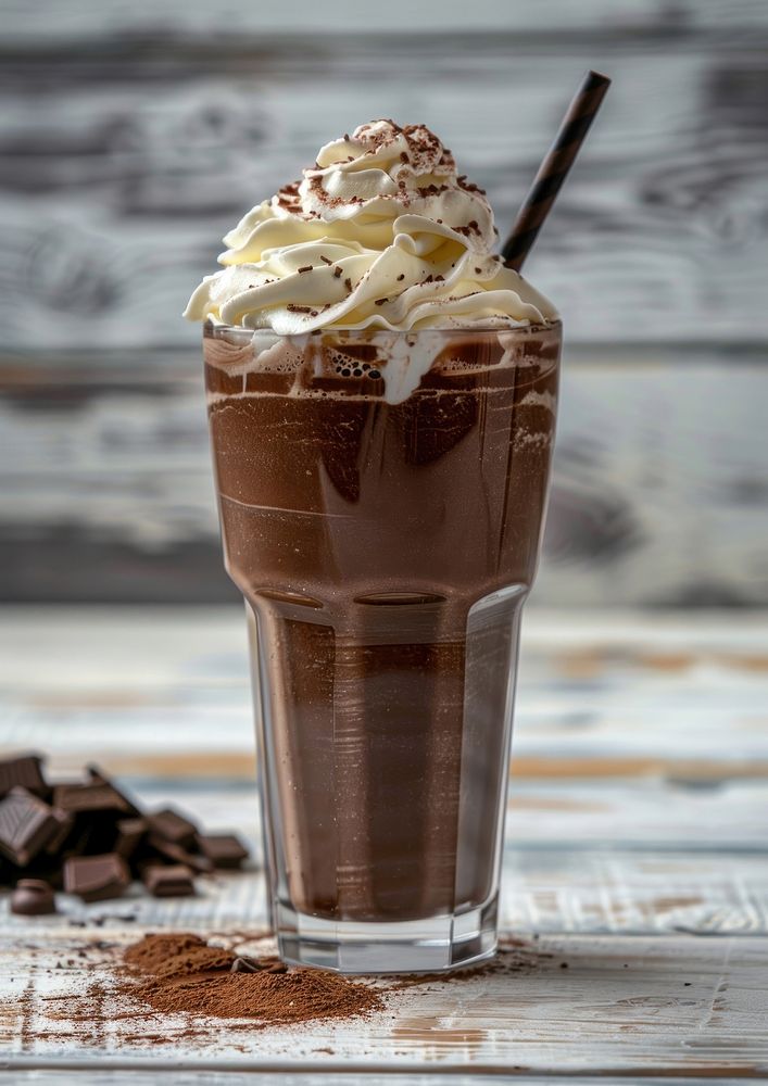 Delicious chocolate milkshake with whipped cream