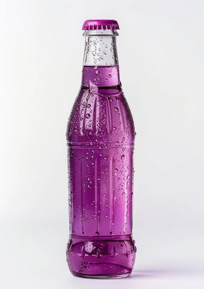 Purple soda bottle with condensation