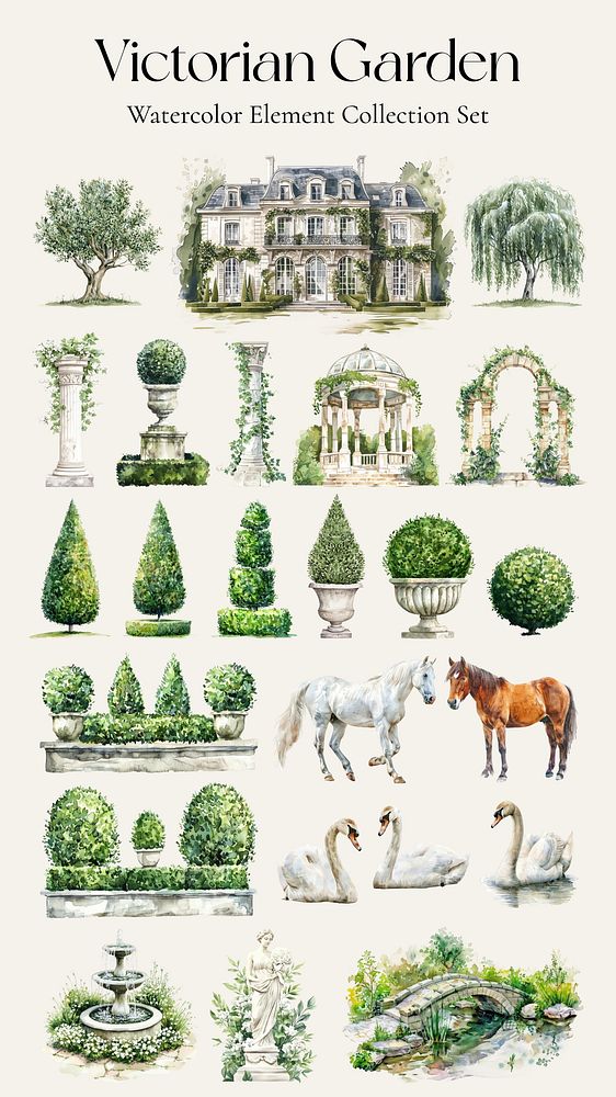 Victorian garden design element set