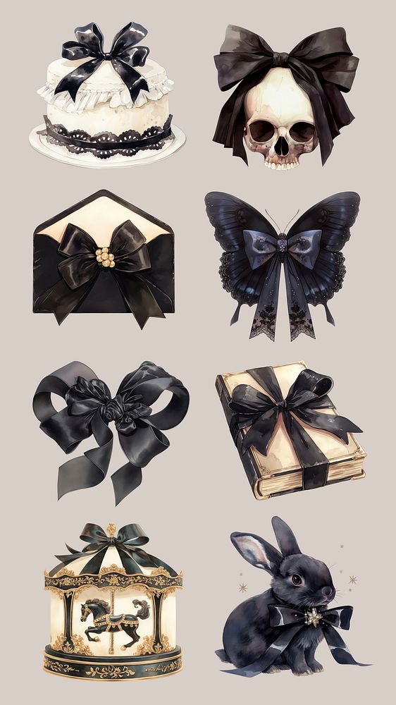 Gothic coquette decorative item design element set