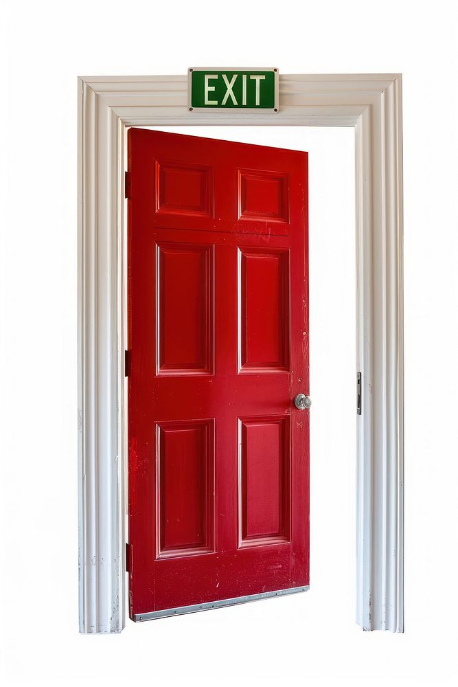 Red door exit sign open