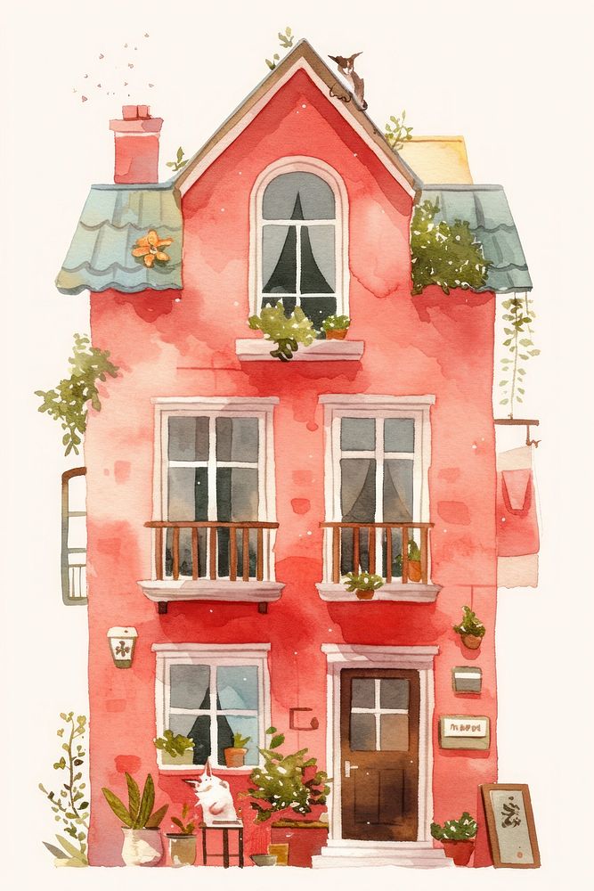 Partment house illustration watercolor window.