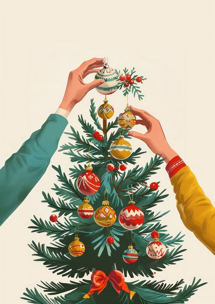 Festive Christmas tree decoration illustration