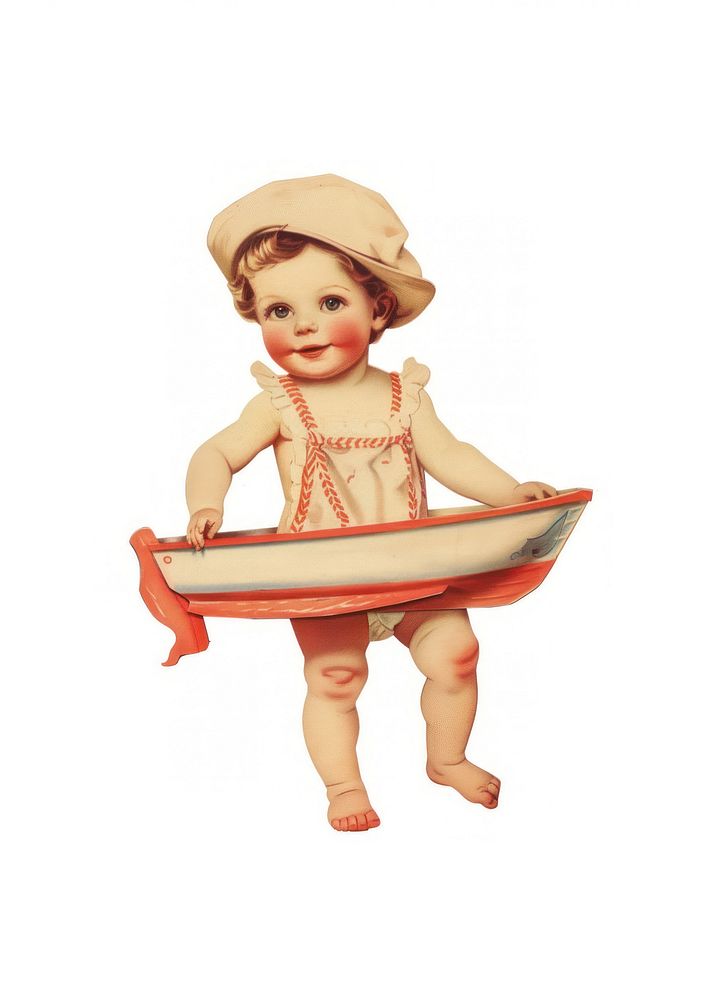 Vintage child holding toy boat