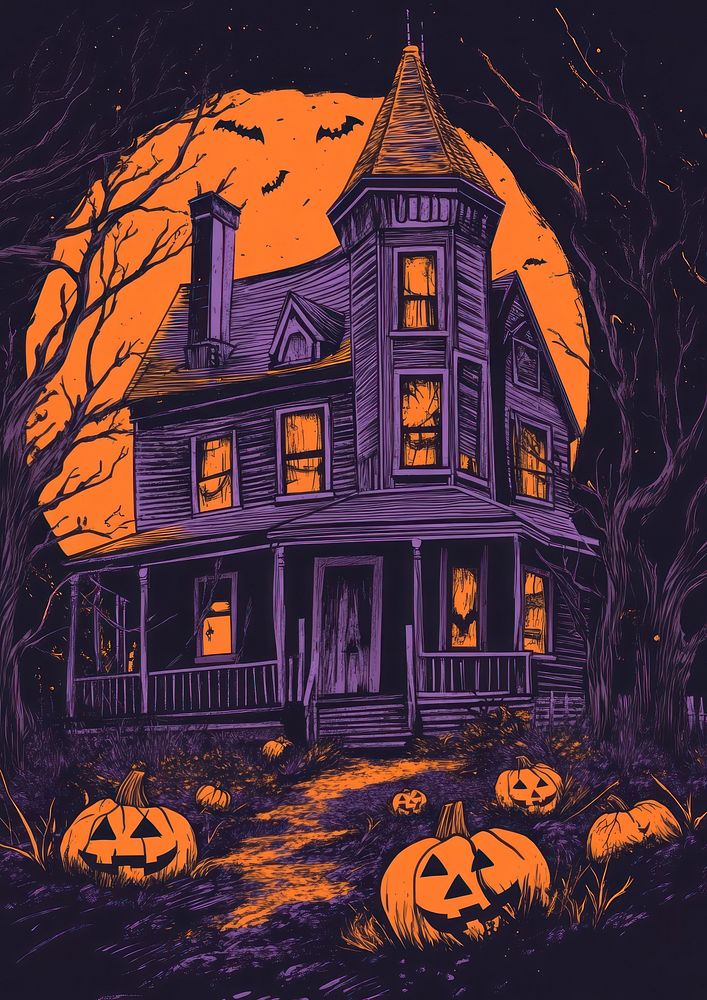 Halloween illustration haunted decor.