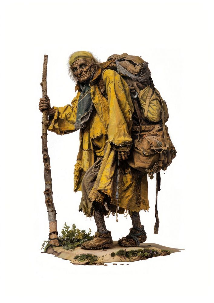 Wandering elder with travel gear