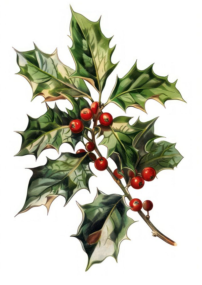 Festive holly leaves berries illustration