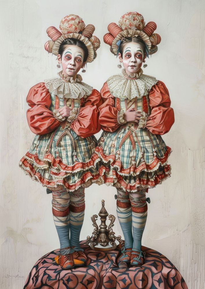 Vintage circus twins in costume