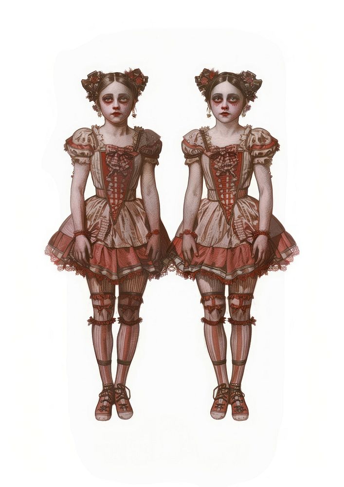 Vintage doll twins illustration