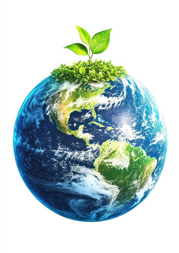 Earth with green small plants growing on it planet earth globe.